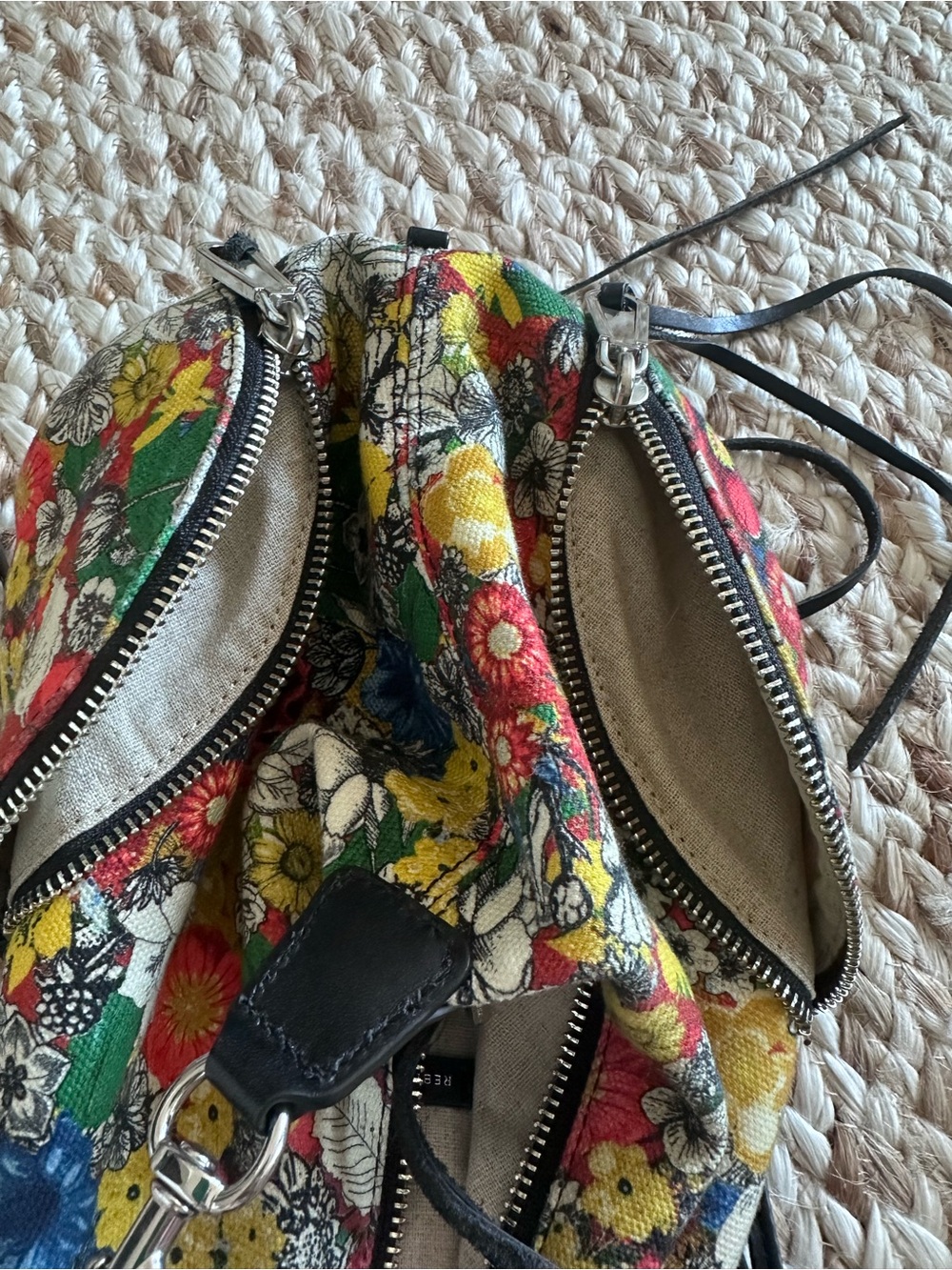 Rebecca Minkoff Julian Mini Floral Backpack Canvas Leather Trim - Picture 7 of 8